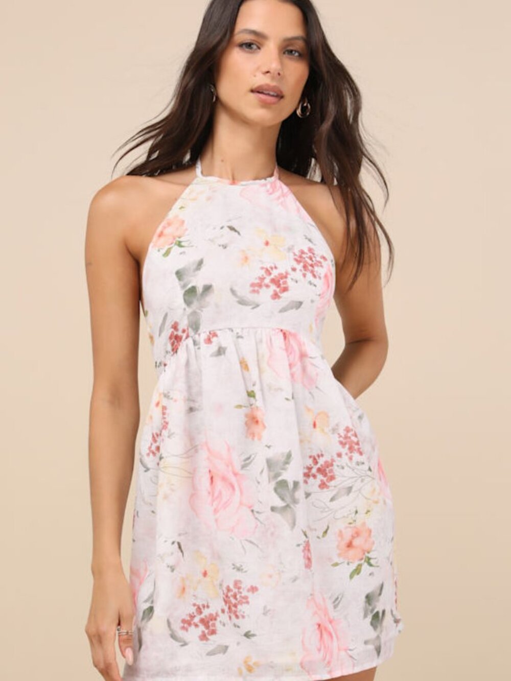 Alwynn Ivory Floral Halter Mini Dress White